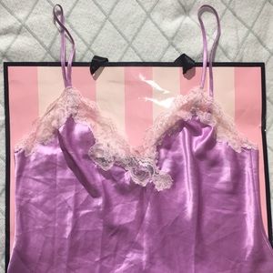 VTG Victoria Secret purple satin lace chemise slip.